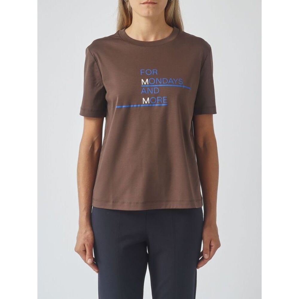 Mm Max Mara Women Mm Max Mara Slogan Print Cotton T-Shirt With Dropped Shoulders